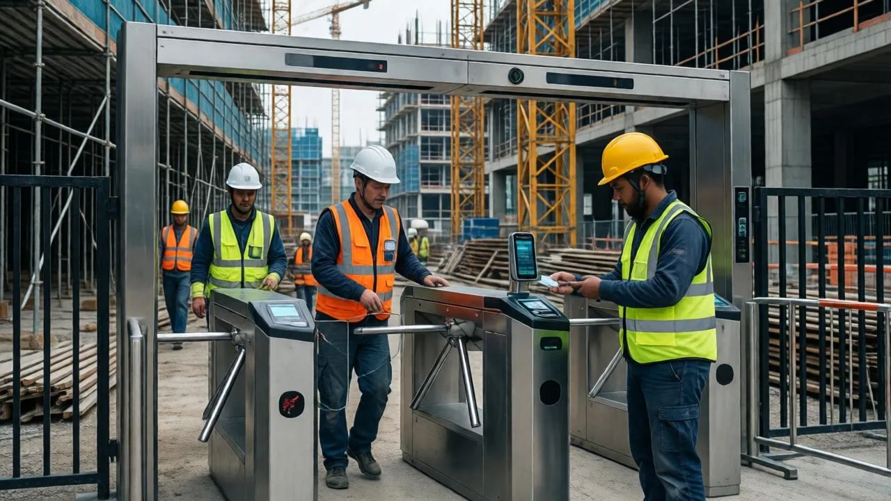 Control de acceso con torno en una obra activa